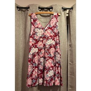 Like New LOFT Women's Floral Mini Dress - Red and Pink